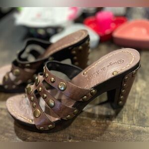 NWT Diego di Lucca Studded Platform Shoes Sz 6 Leather Sandals Block Heel Mules
